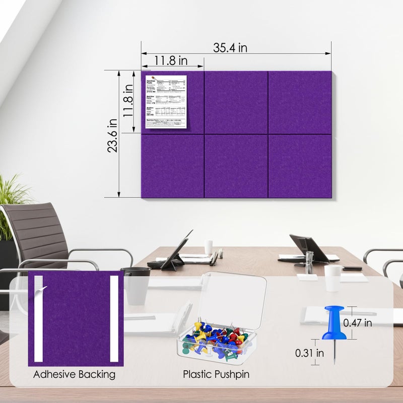 MaxGear Large Cork Board for Wall 36"" x 24"", Violet Bulletin Board, 6 Pack Felt Wall Tiles with Pushpins, Cork Boards for Office Push Pin Board Tack Board Felt Board - Image 5